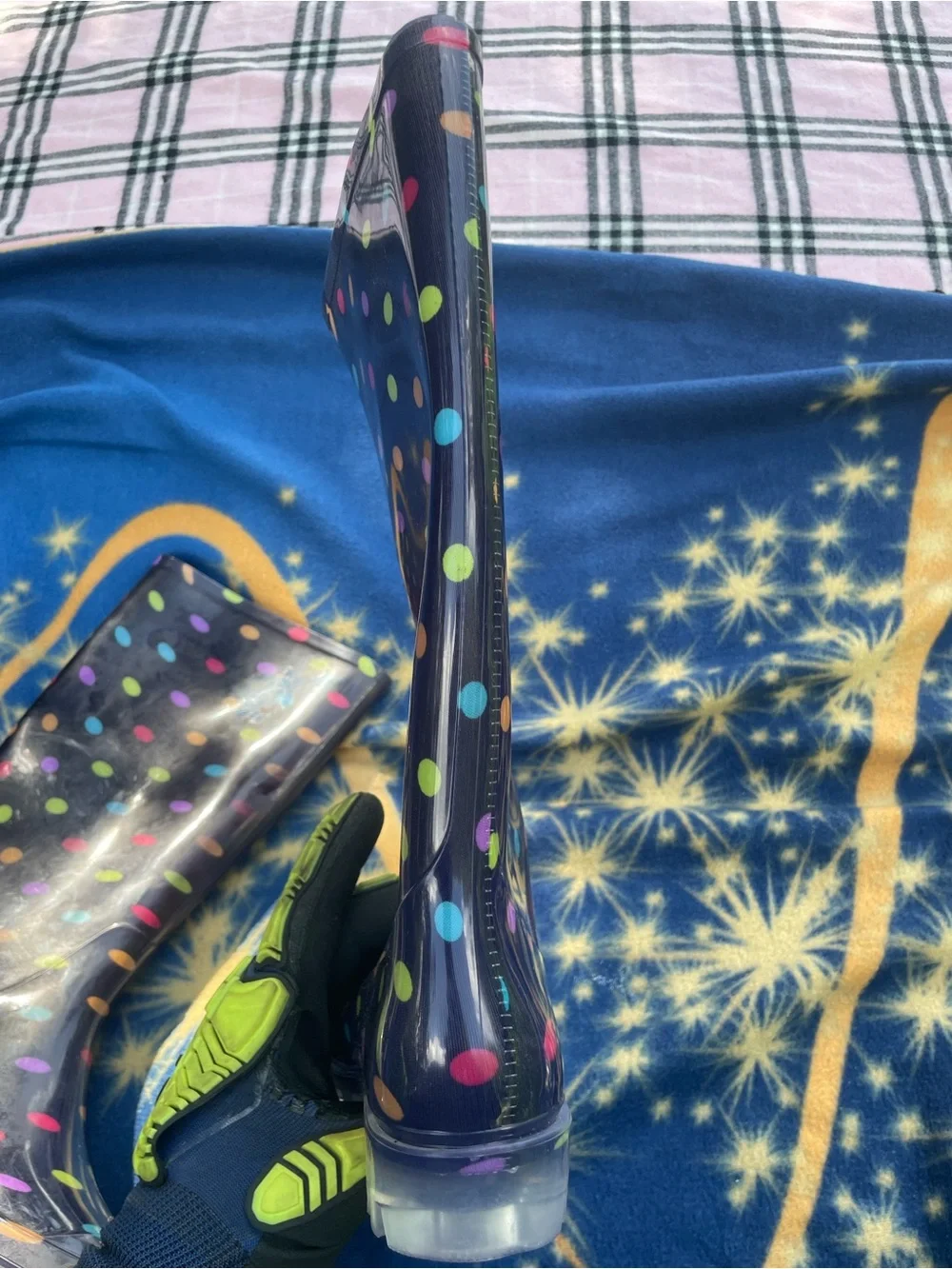 Women Purple Rain Boots with Multicolor Polka dots size 8